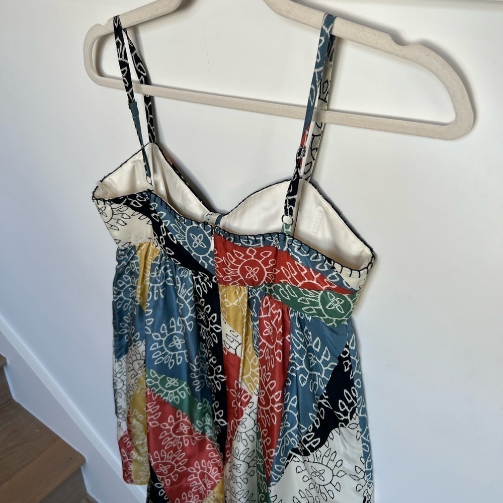 BCBG MAXAZRIA Spaghetti Strap Quilt Patchwork Mini Baby-doll Dress Bow Chest - Picture 11 of 16